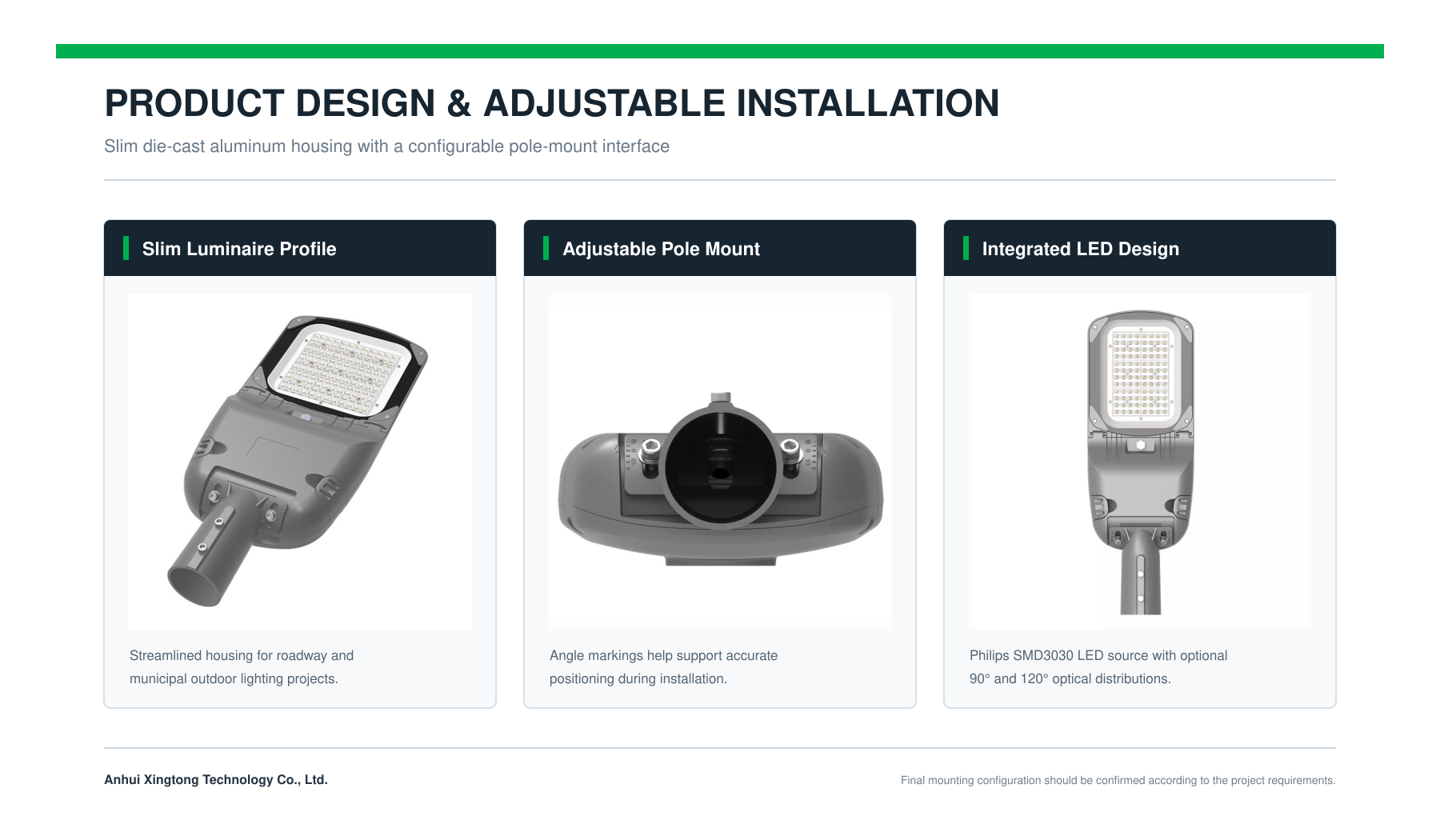 XT-SLL slim LED street light product design and adjustable installation XT-SLL slim LED street light product design and adjustable installation