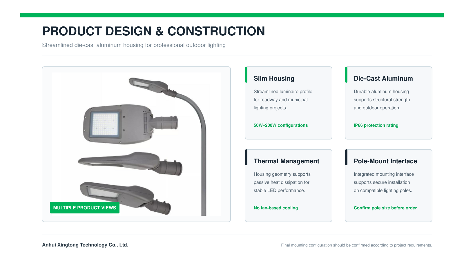 XT-SLH LED Street Light Product Design and Construction