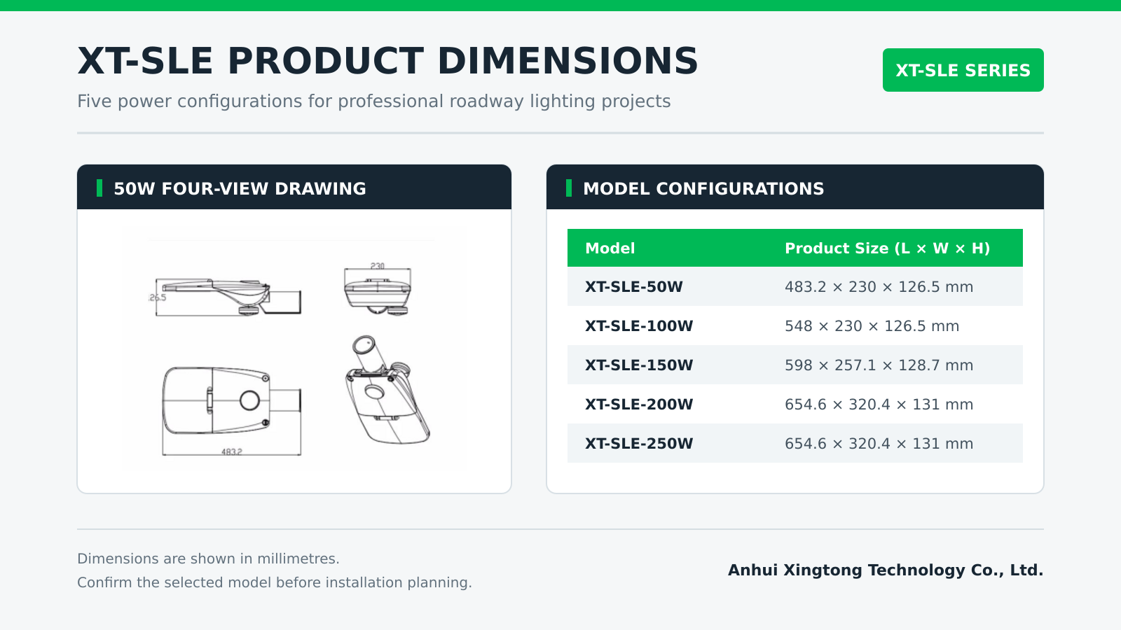 XT-SLE Product Dimensions