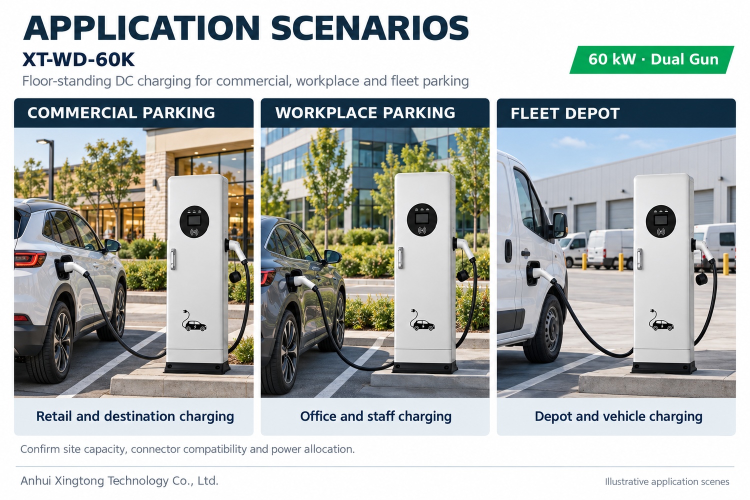 XT-WD-60K Illustrative Commercial Workplace and Fleet Charging Applications